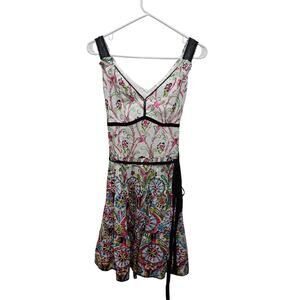 Vintage y2k Nanette Lepore Dress 8 Boho Babydoll Floral Fit & Flare Silk Cotton